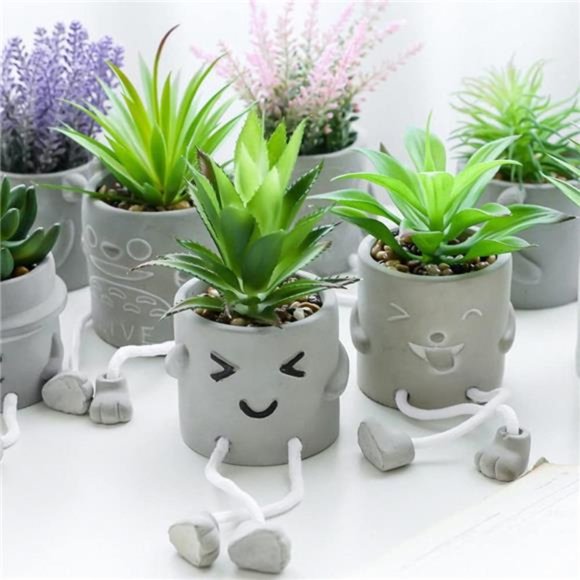 3pcs Creative Artificial Succulents with Gray Flower Pots, Mini Potted Succulent - Picture 6 of 6